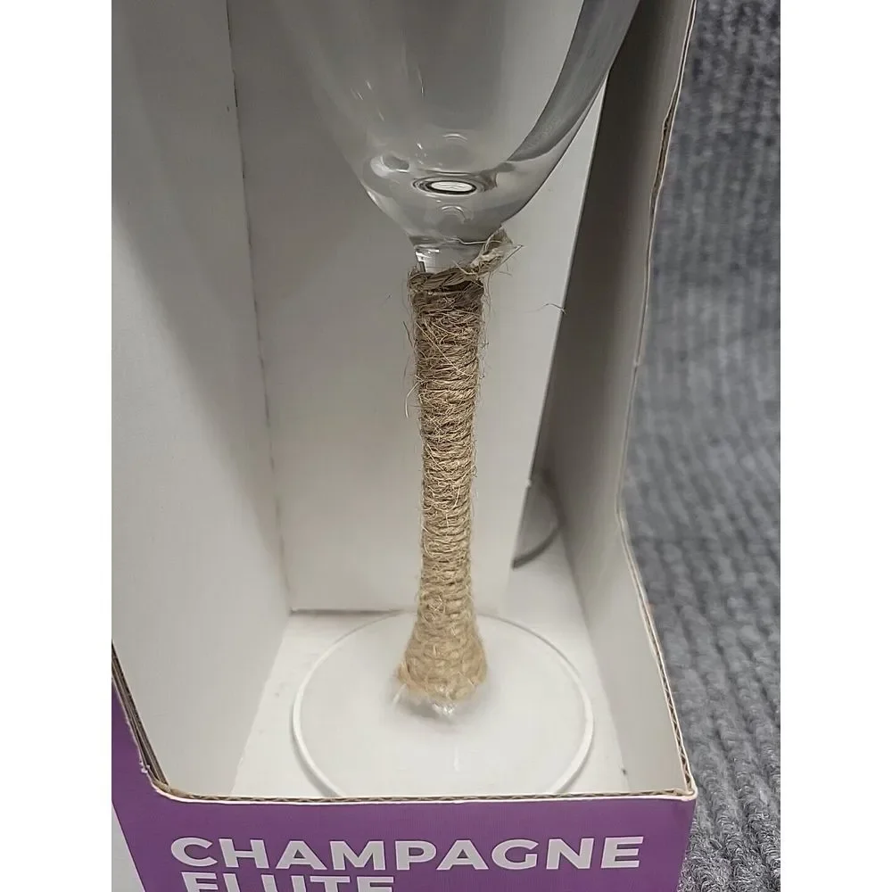 Libbey Champagne Flute Set of 4 Clear Glass 8oz‎ Twine Wrapped Rustic Wedding